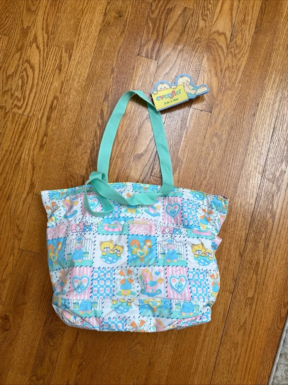 Vintage Pastel Patchwork Printed diaper Bag with Mint Handles